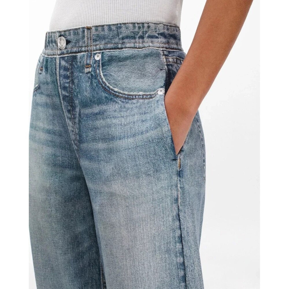 $198 rag & bone Miramar Terry Wide Leg Pants S Printed Denim Sweatpants Pull On
